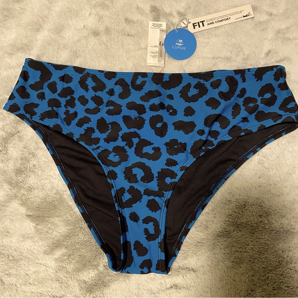 Cupshe Teal Black Leopard Bikini Bottom size large